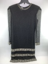 Brilliante By J.a. Dress Beaded Sequin Embellish Evening Cocktail Black Silk Sm