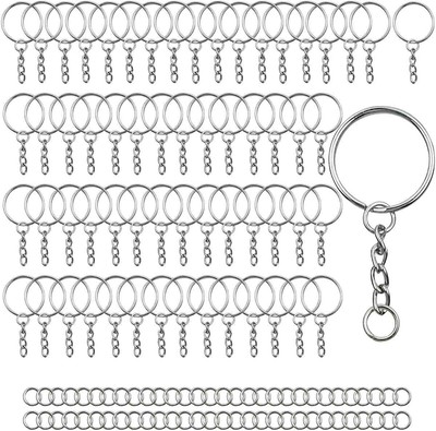 60 Pcs Split Key Ring with Chain and 60 Jump Rings Keychain silver 