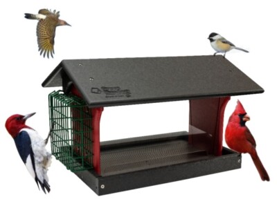 HANGING SEED & SUET BIRD FEEDER - 4 Season Covered Combo with Screen Floor USA