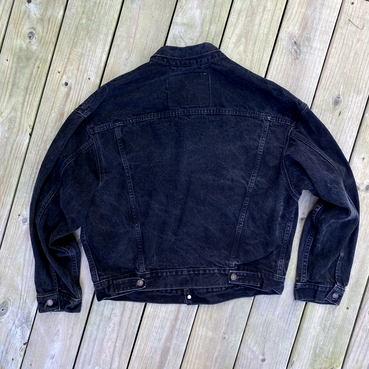 Vintage LEVIS Large Black Denim Jean Jacket Trucker Cotton Canada