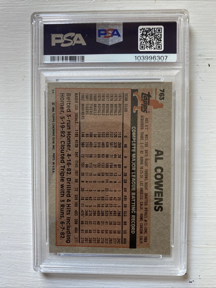 1983 TOPPS #763 AL COWENS MARINERS PSA NM 7 Mariners - Image 2 of 2