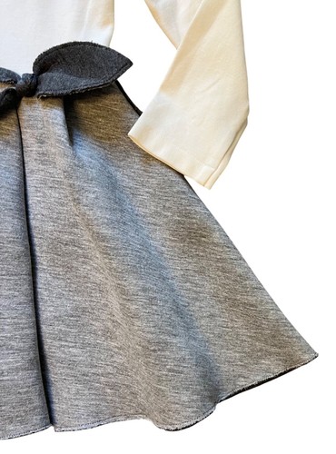 $180 Il Gufo 5 6 Dress Gray White Knit Stretch Bow Long Sleeve Quiet Luxury - Picture 3 of 4