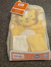 Kidgets HOODED TOWEL & WASHCLOTH SET 4 Pc. Yellow Lion Baby Bath NWT