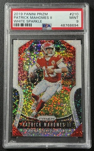 PATRICK MAHOMES II PSA 9 (4 HIGHER) 2019 PANINI PRIZM #210 WHITE SPARKLE SP RARE