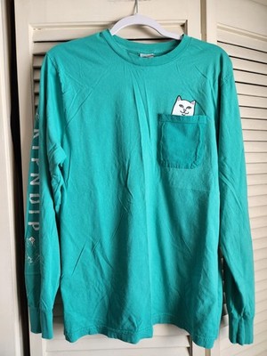 Ripndip Cat Tee Shirt Green Unisex Medium Graphic Logo 100% Cotton Long Sleeve 