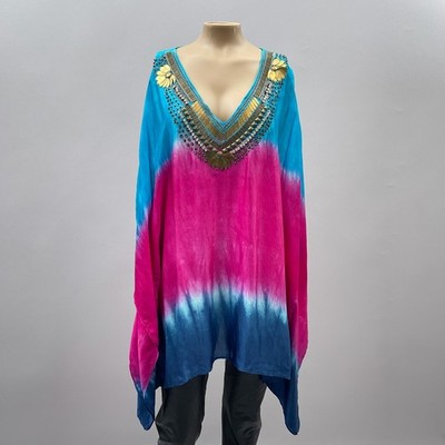 Chico's Top Women L/XL Poncho Raj Ombre Rhinestone Embellished Resort NEW
