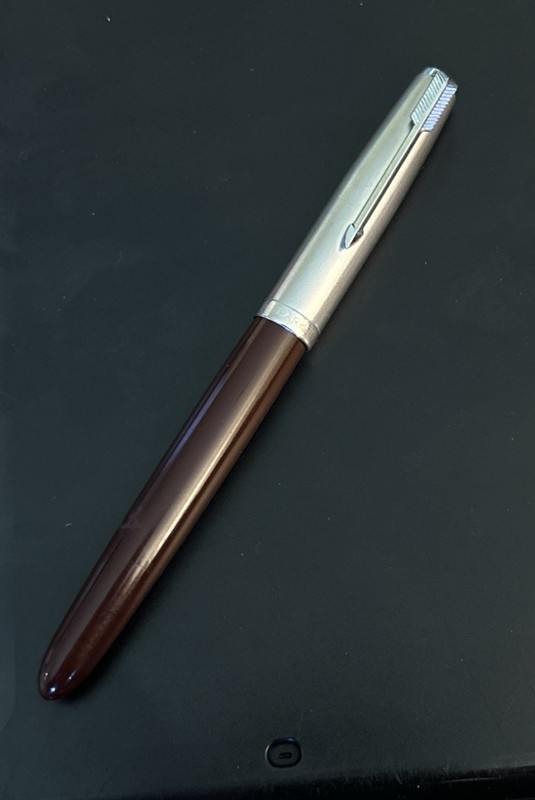 Vintage PARKER 51 Burgundy Fountain Pen Plunger Fill Jeweled Stainless Arrow Cap