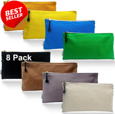 Canvas Tool Bag Zipper Pouch 8 Pack 16oz Heavy Duty 12.5x7 Organizer - US