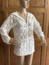 KerenHart M White Lace Long Sleeved Coverup Or Jacket With Zipper