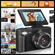 4K Digital Camera for Photography Vlogging, 3" Flip Screen, 18X Zoom, Compact,