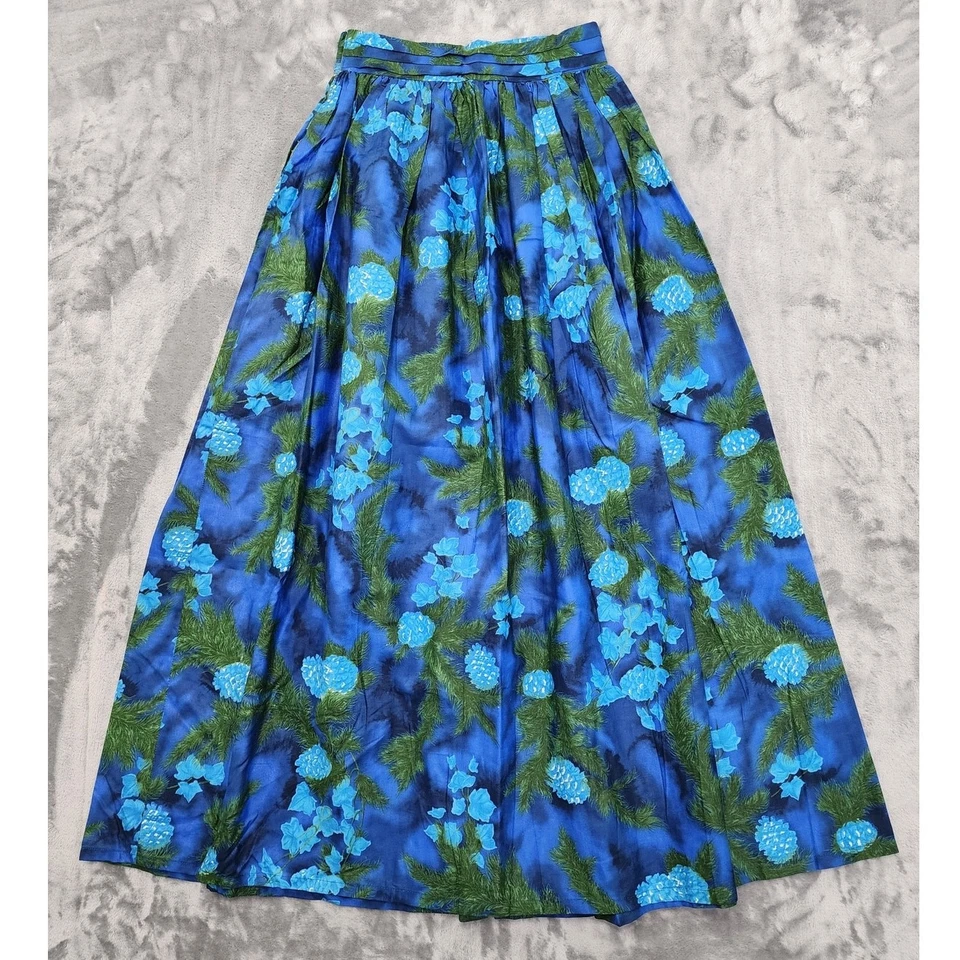 Falda Vintage Años 40 50 VIP Telas Mujer S Azul Verde Floral Plisada Maxi Cremallera Foto 4 de 4