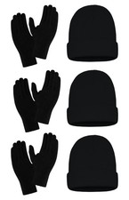 6-Pack Knit Beanies Gloves Set for Men Women - Black