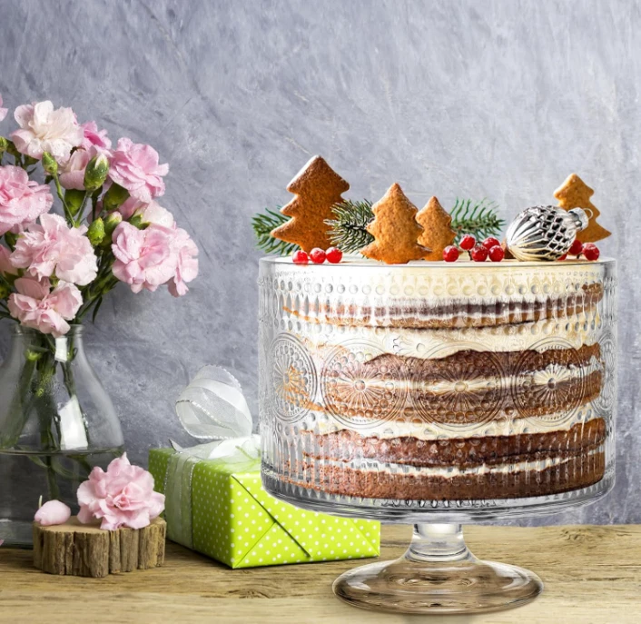 Bol Trifle de Vidrio 3.43qt con Pedestal Centro de Mesa Vintage para Postres Foto 4 de 4