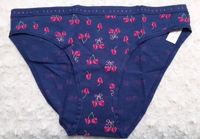New Victoria's Secret Blue Color Heart Cherry cotton/modal Bikini panty, M