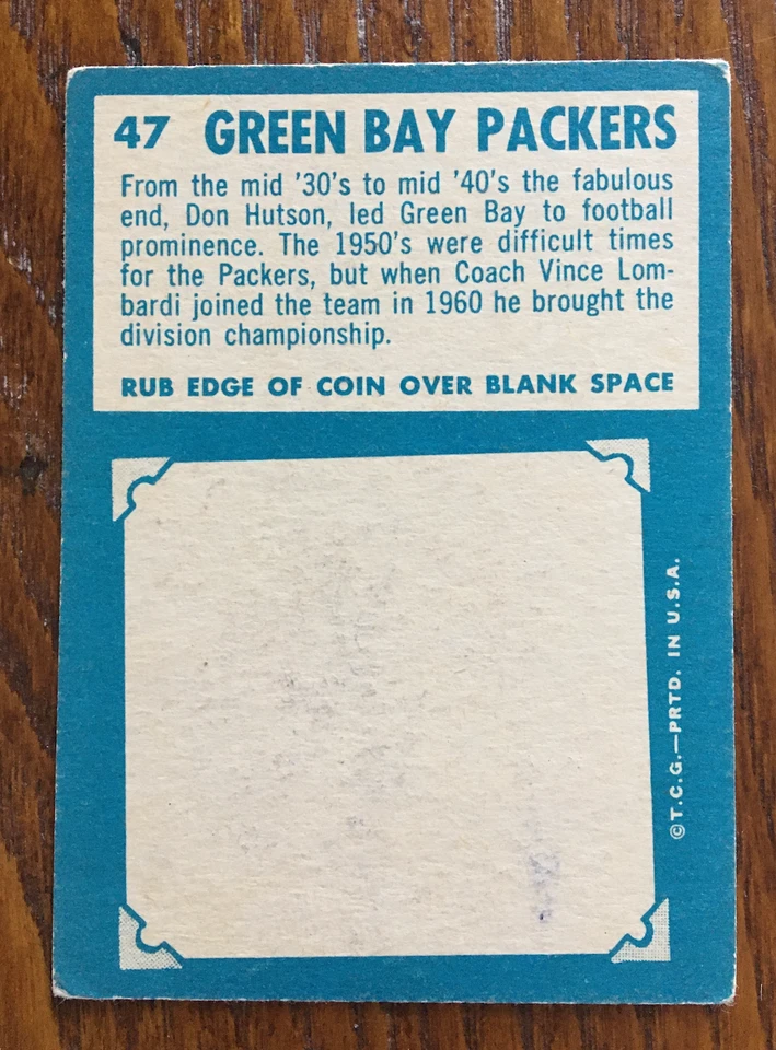 Green Bay Packers 1961 Topps #47 team w/4 signatures auto: Thurston, Skoronski - Image 2 of 2