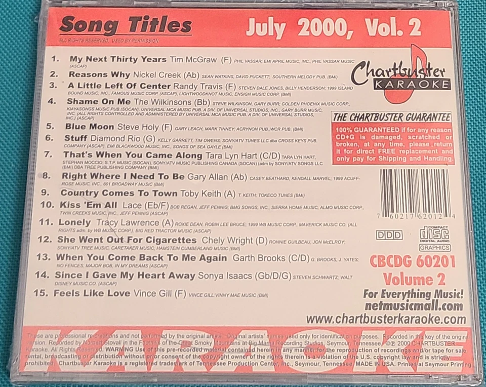 Country Karaokê CDG Chartbuster CB60201 Tim McGraw, Randy Travis, Gary Allan. - Imagem 2 de 3