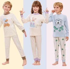 Kids Warm Long-Sleeve PJ Sets for Girls and Boys Thermal Funny Animal Pajama Set