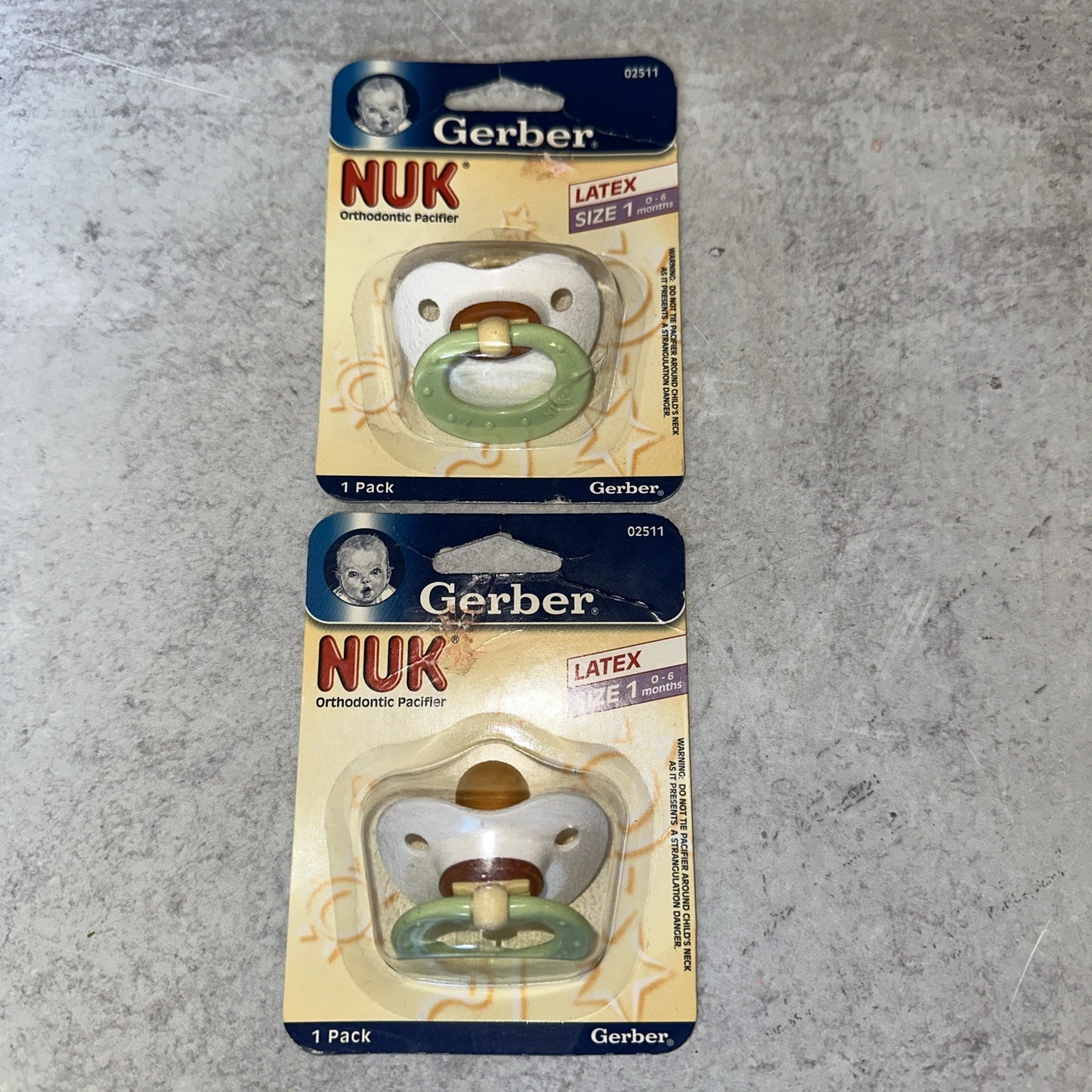 2 Gerber NUK Orthodontic Latex Pacifiers Size 1 White Green Newborn
Opens in a new window or tab