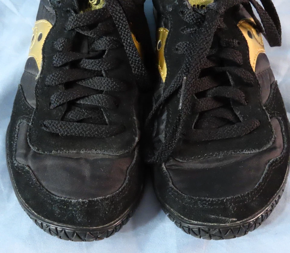 SAUCONY Original Bullet Sneakers Shoes BLACK NYLON & SUEDE w/GOLD TRIM Retro 7 - Image 2 of 4