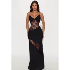 Black Lace Cutout Prom Party Gown Sheer Panel Maxi Formal Dress Sleek Sold Out