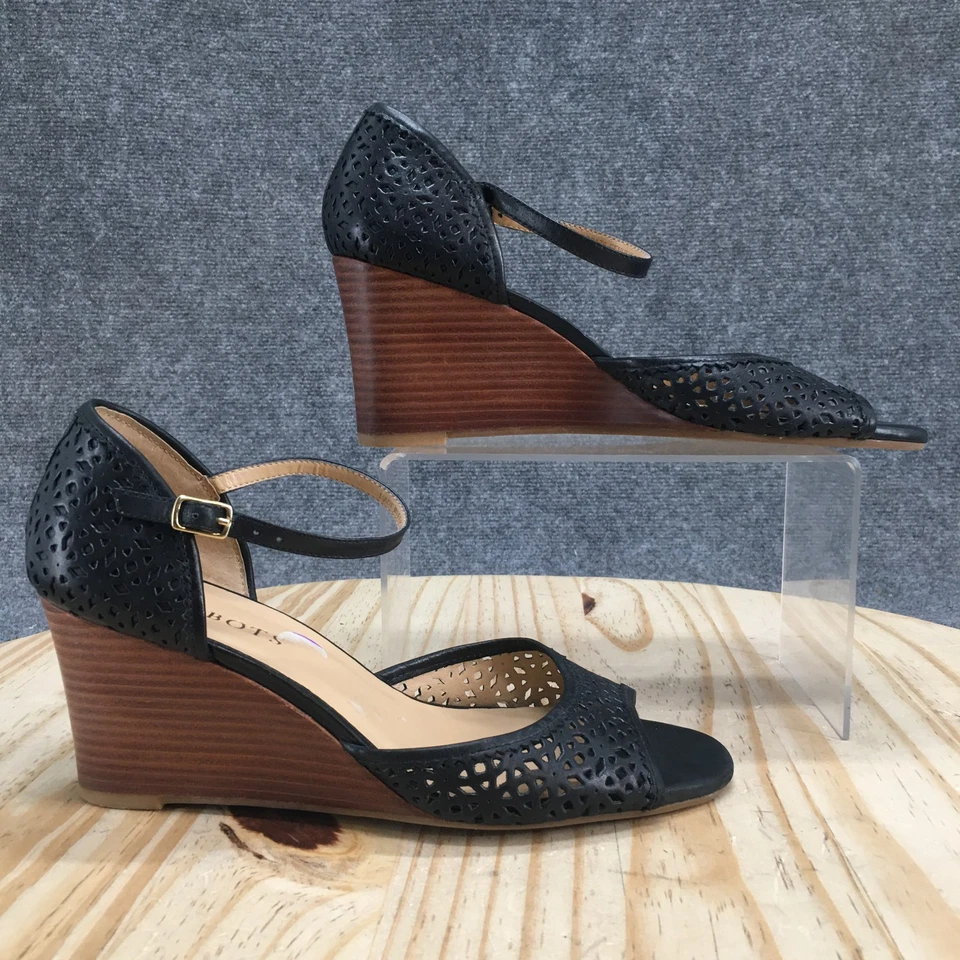 Sandalias Talbots para mujer 8 M correa al tobillo hebilla negra corte láser informales tacones de cuña Foto 2 de 4