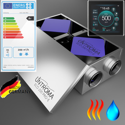 SmartHome Lüftungsanlage ECO 200 PRO-E A+ Feuchte+WRG mit WLAN+App Steuerung