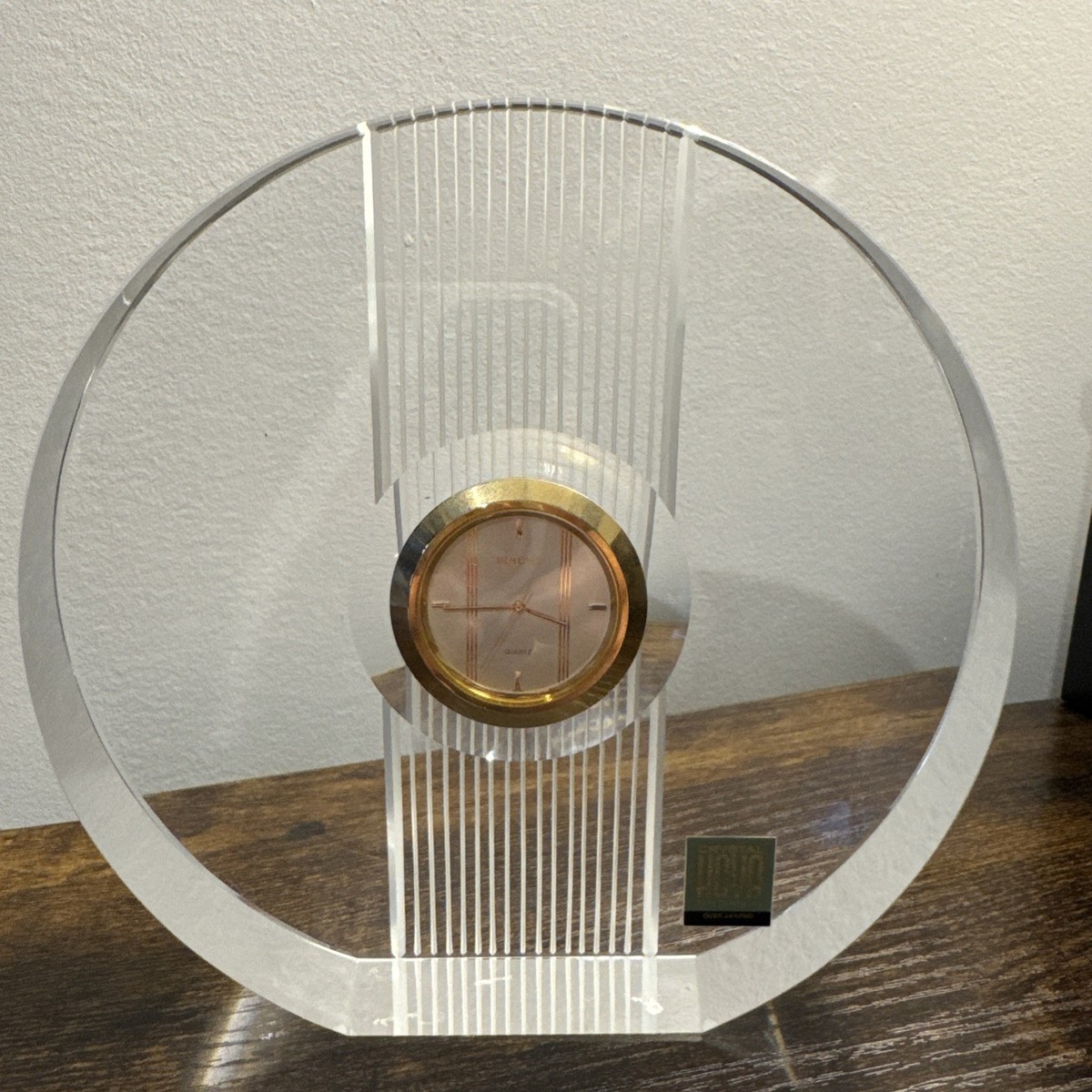 Bulova Hoya Crystal Desk Clock Gold Tone Quartz Modernist Japan