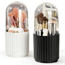 White Makeup Brush Holder Organizer With Lid 360 Degree Rotatable 1 PCS