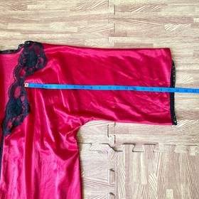Vintage Red Black Nylon Lace Trim Lingerie Robe Made in USA Kimono Style