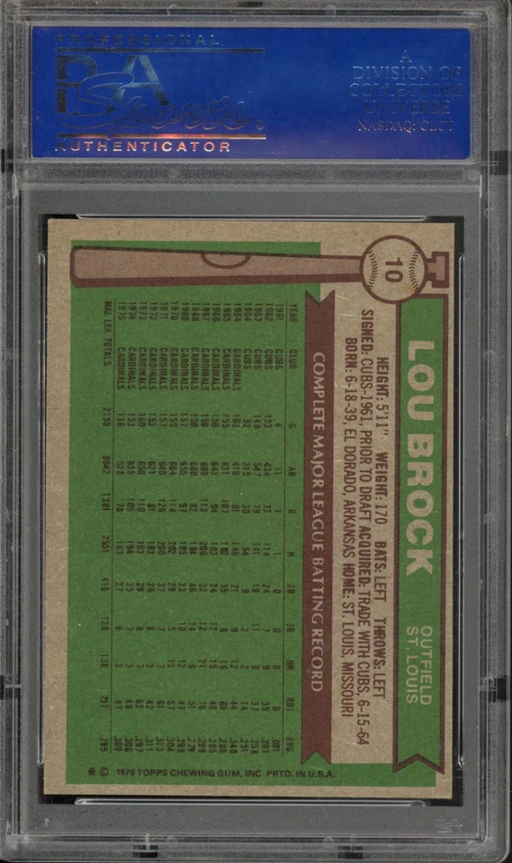 1976 Topps #10 Lou Brock All-Star PSA 7 Vintage Cartão de Beisebol HOF (0860) - Imagem 2 de 2