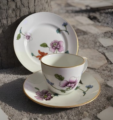 ROYAL WORCESTER ASTLEY FLORAL ECHTES PORZELLAN TASSE UNTERTASSE UND TELLER TRIO SET