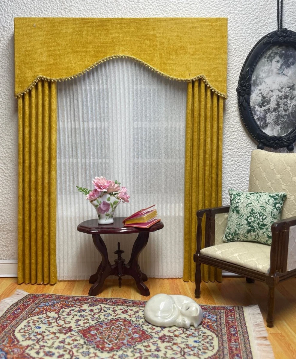 Pack De 2 Cortinas En Miniatura Para Casa De Muñecas - Estilo Ventana Pequeña Con Barra, Tela De Algodón Pack De 2 Cortinas En Miniatura Para Casa De Muñecas - Estilo Ventana Pequeña Con Barra, Tela De Algodón