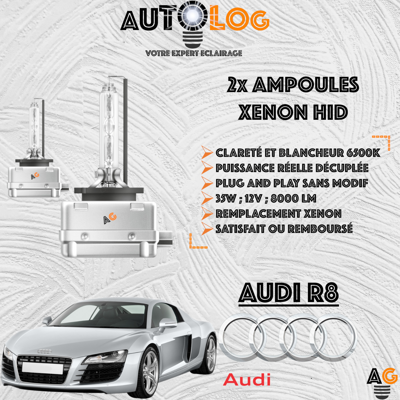 Ampoules xénon HID pour Audi R8 kit de 2 feux de rechange D1S 35W