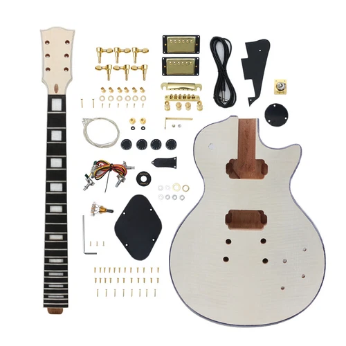 DIY Electric Guitar Kit Flame Maple Veneer 22 Fret 24.75 Inch Neck Set in Heel