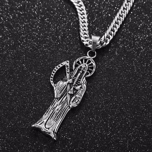 "Collar colgante de motociclista calavera Holy Saint Death Santa Muerte acero inoxidable 24""" - Imagen 2 de 19