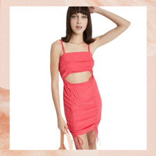 Wild Fable Vibrant Pink Cut-Out Ruched Mini Bodycon Sleeveless Dress Size Medium