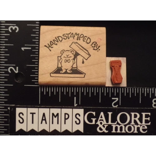 The Stamp Pad Co Rubber Stamps SET HANDSTAMPED BY INK PAD BEAR & MINI STAMP #W19