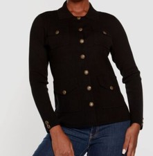  119 Belldini Women Black Label Pocketed Button Front Sweater Size M