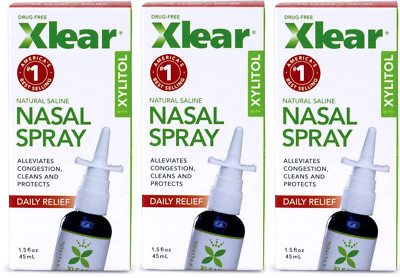 XLEAR Natural Saline Nasal Spray Fast Relief 1.5 oz 3 PACK (Exp Date 03/2025)
