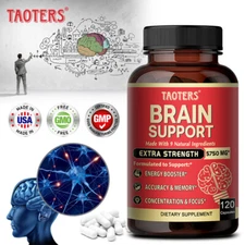 Brain Booster Nootropic Supplement Support Focus Energy Memory&Clarity 120 Caps