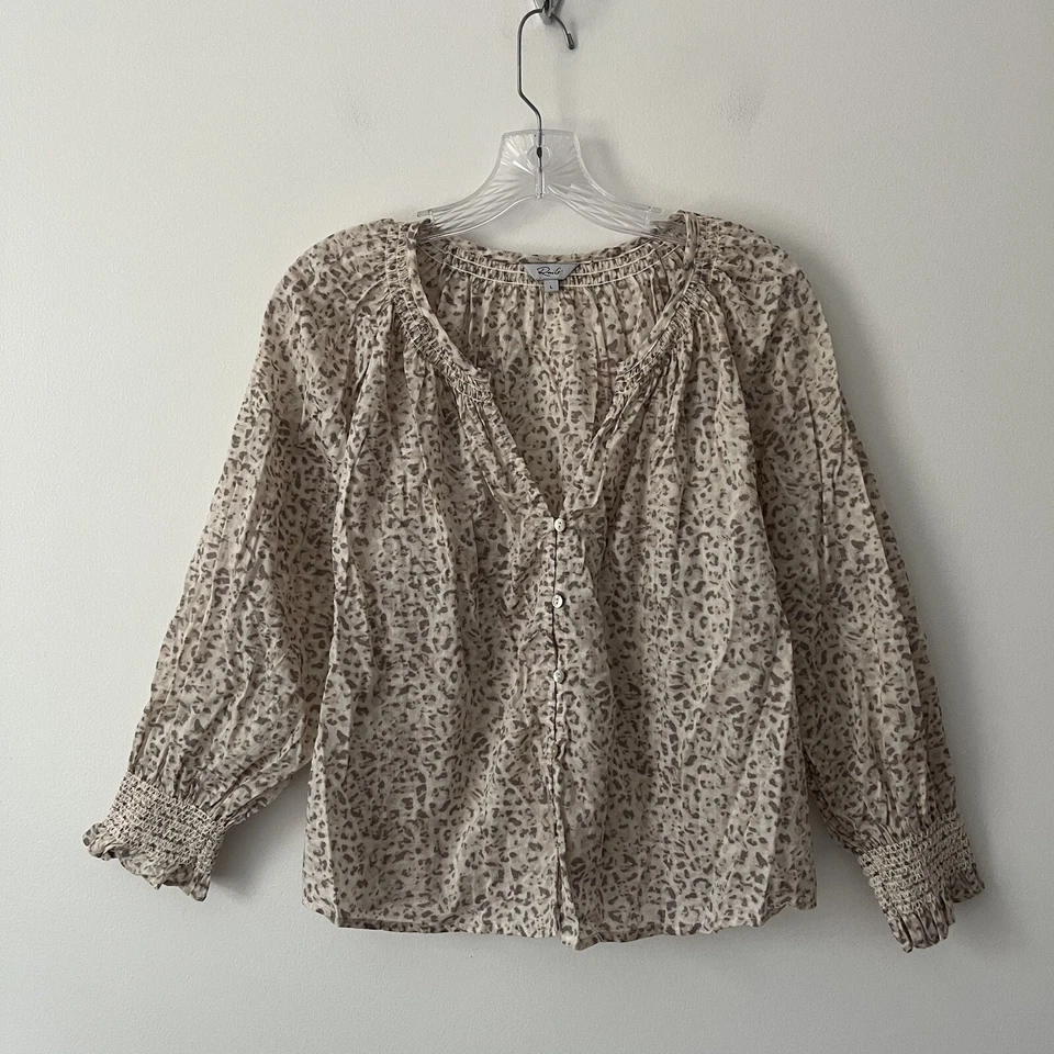 Rails Mariah Watercolor Cheetah Blouse Button Up Animal Print Large