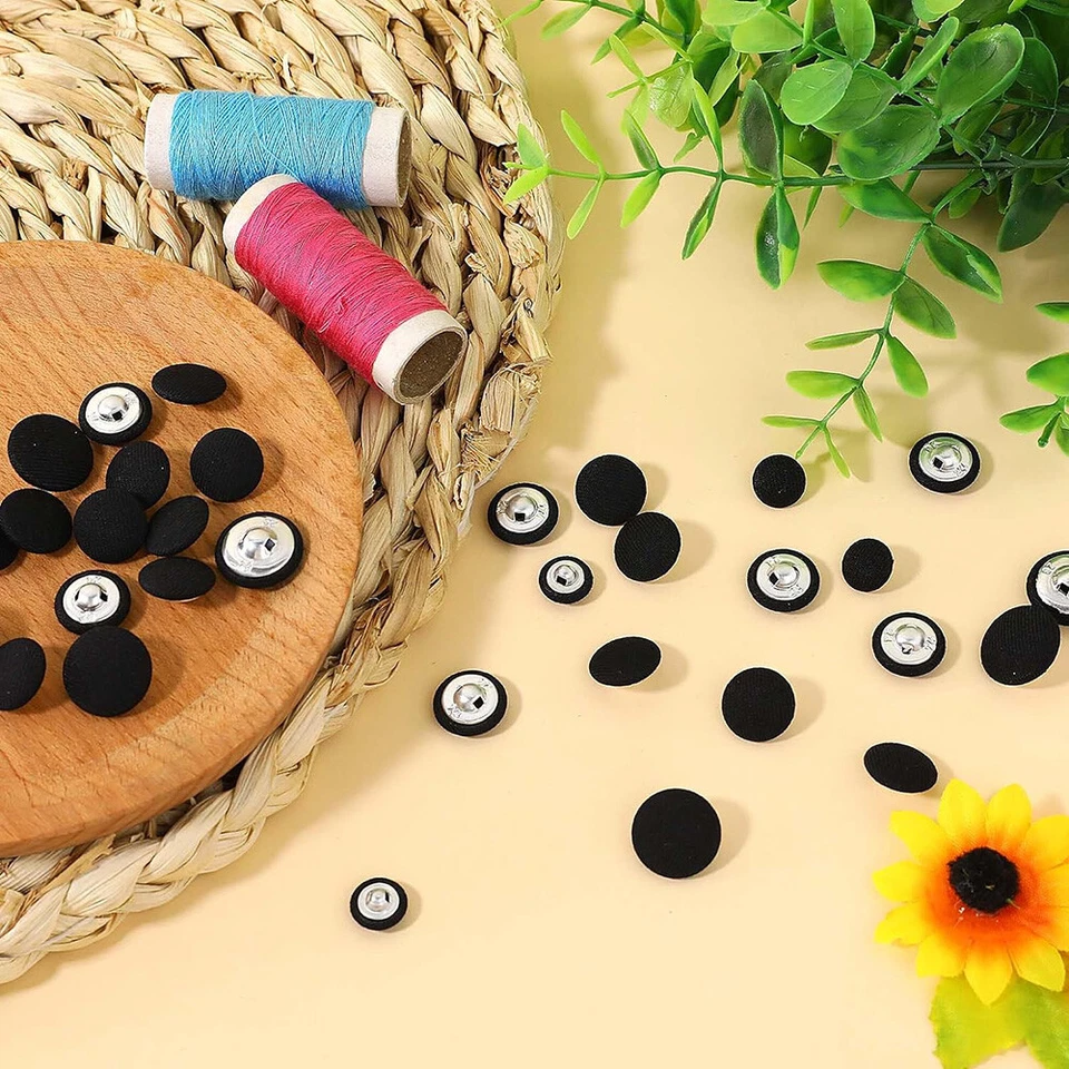 20Pcs 3 Sizes Black Satin Buttons DIY Sewing for Clothing Coat Shirt Accessories - Image 2 of 4