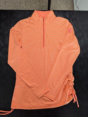 NWOT WOMEN'S STRAIGHT DOWN PULLOVER, SIZE: M, COLOR: ORANGE STRIPED (J567)