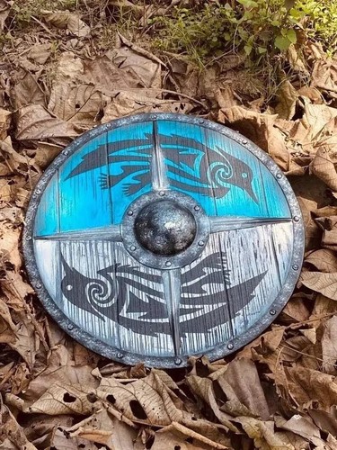 Bataille Prêt Viking Bouclier en Bois Rond Albertha Cosplay Costume - Photo 1 sur 8