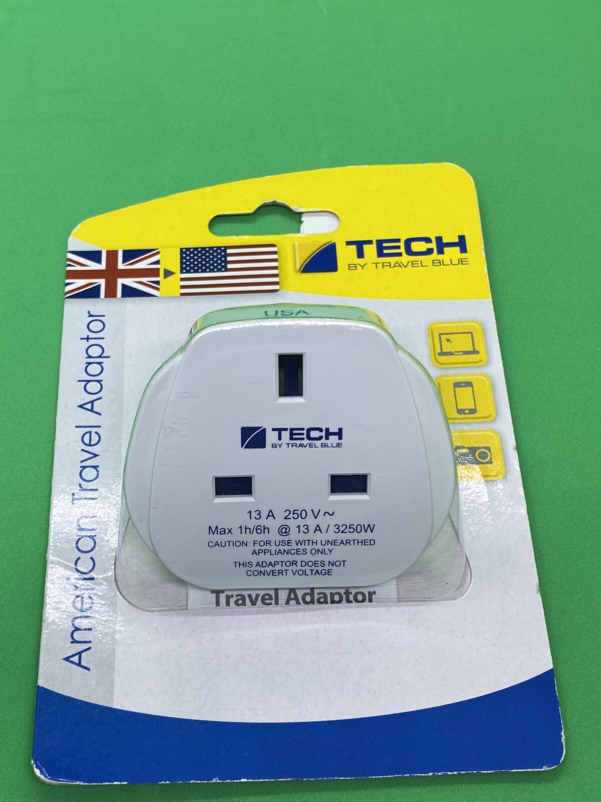 UK to USA Travel Plug│Non Earthed Adaptor│Max Loading 13A-250V│TB171 Travel Blue