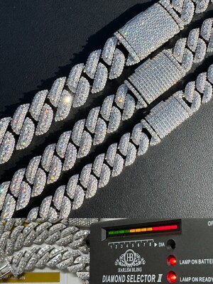 MOISSANITE Real Miami Cuban Link Chain Iced Hip Hop 925 Silver Necklace 16''-30''