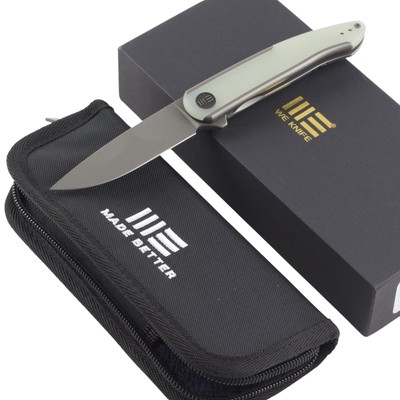 We Knife Co Smooth Sentinel Framelock Folding Knife Jade G10 Gray Titanium