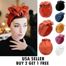 Womens Knot Bow Turbans Elastic Chemo Hats Hair Loss Cap Head Wrap Head Turban