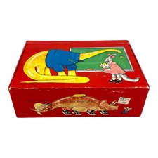 General Box Company Dinosaur Box Made In U.S.A. Red With Dinosaurs At School....