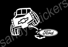 Chevy Truck Peeing On Ford - Vinyl Decal Sticker - Colorado Silverado - 6 Wide